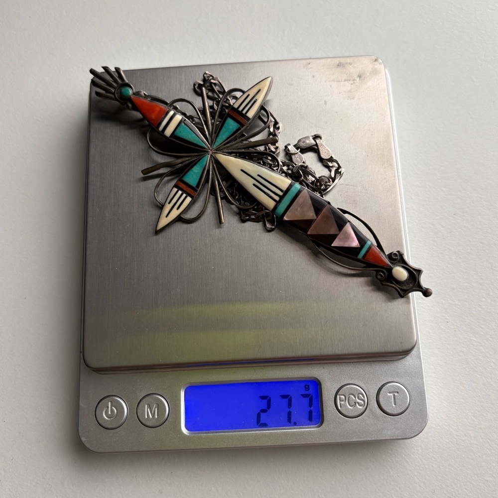 Sterling Zuni Adeline Bownannie Turquoise MOP Onyx  Coral inlay mosaic cross - Picture 15 of 16